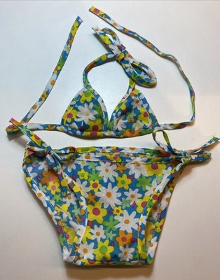 Vintage Bear Factory gelb Flower Power Bikini Strand Zweiteiler Badeanzug Mädchen