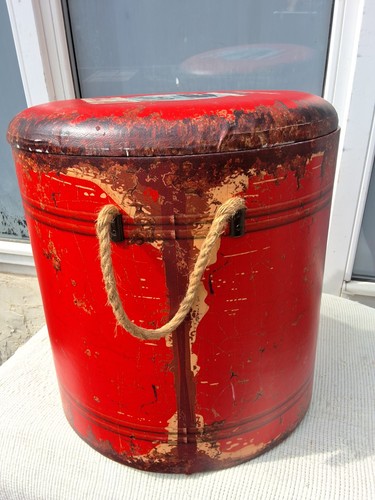 VINTAGE "CLASSIC GARAGE" ROUND OTTOMAN POUFFE PADDED SEAT STORAGE - Picture 8 of 12