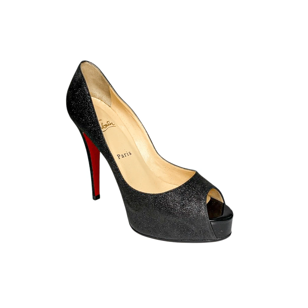 Christian Louboutin — Christian Louboutin Hyper Prive 120 Glitter Pumps EU 40 Black Heels Slip-On Peep