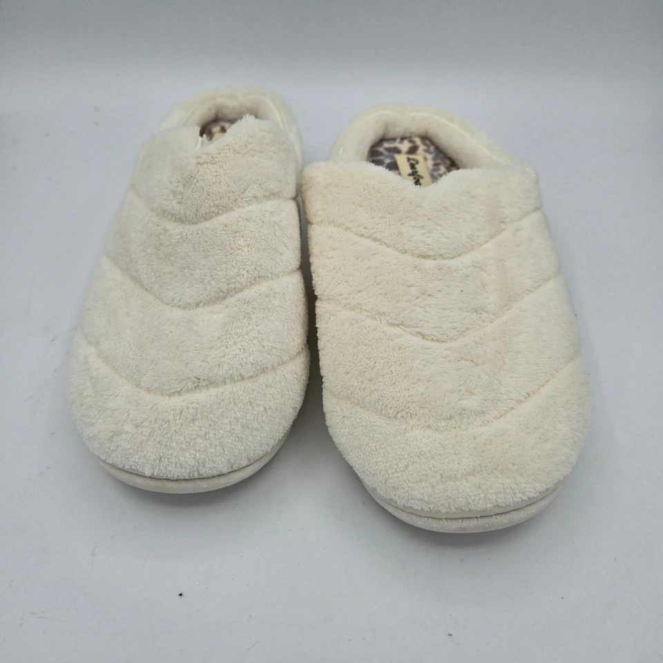 Zapatillas Dearfoams Crema Difusas Para Mujer Medianas EE. UU. 7-8 Sin Cordones Estampado Leopardo Foto 3 de 4