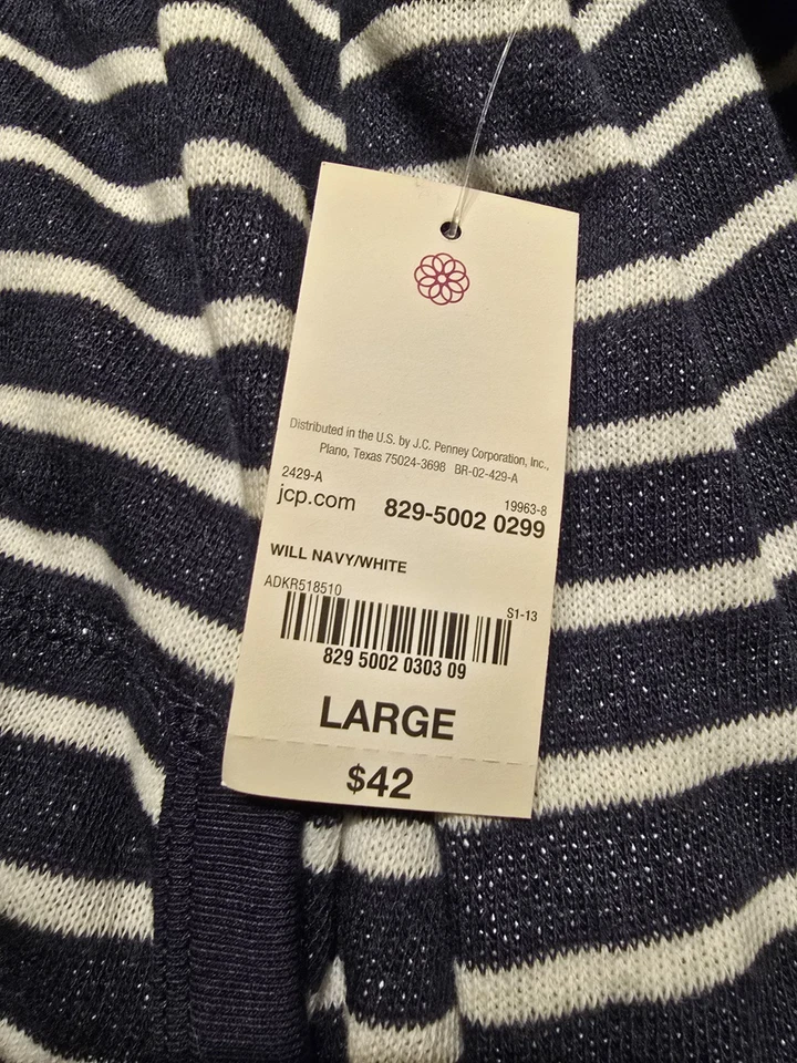 Women's Zip Up Sweater Jacket. Navy Blue And White Stripes.  Large With Hoodie - Image 3 of 4