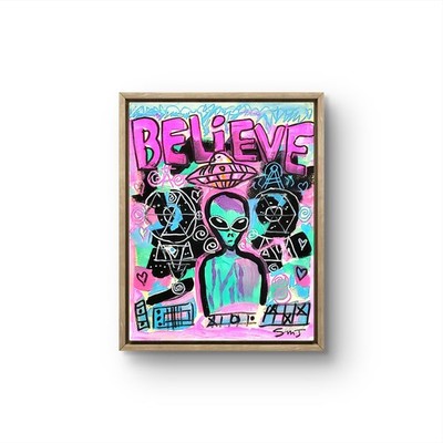 JULIEN Original 11X14 BELIEVE ALIEN Contemporary Expressionist Original Painting