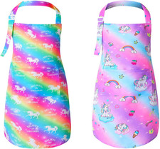 2 Pack Kids Apron Rainbow Unicorn Toddler Apron With Pockets for Kids Girls Boys