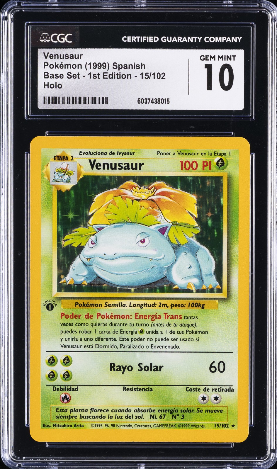 1999 POKEMON SPANISH BASE SET 1ST EDITION HOLO #15/102 VENUSAUR CGC 10 