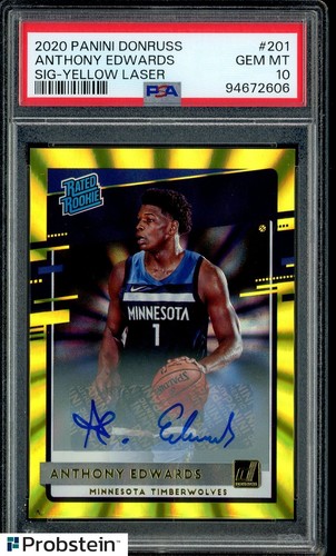 2020-21 Donruss Yellow Laser #201 Anthony Edwards RC Rookie AUTO PSA 10 GEM MINT