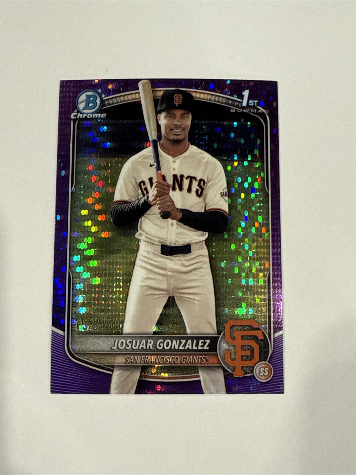 2025 Bowman Chrome Josuar Gonzalez Purple Pulsar Refractor 1st #/250