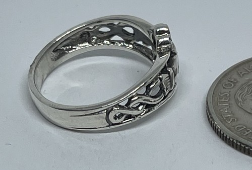 Vintage Ladies Fancy Detailed Scrolls Irish Claddagh Sterling Silver Ring Sz 6 - Picture 8 of 13