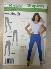 Simplicity 1696 sewing pattern: Misses Slim, Average or Curvy Pants, Sz 8-16 UNC