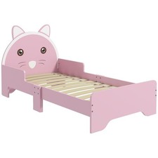 Image of ZONEKIZ Toddler Bed Frame Cat Design Kids Bed with Guardrails - Pink