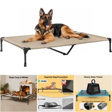 Large Sized Dogs Outdoor Elevated Bed XL Cooling Breathable Mesh Beige Coffee