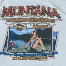 Vintage Harley-Davidson Montana white Haynes Beefy T Pin-up XL Made in USA, 90s