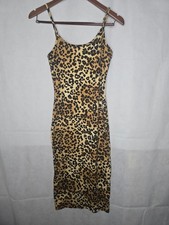 Fashion Nova Leopard Dress Black Tan Animal Print Spaghetti Strap Midi Slip M