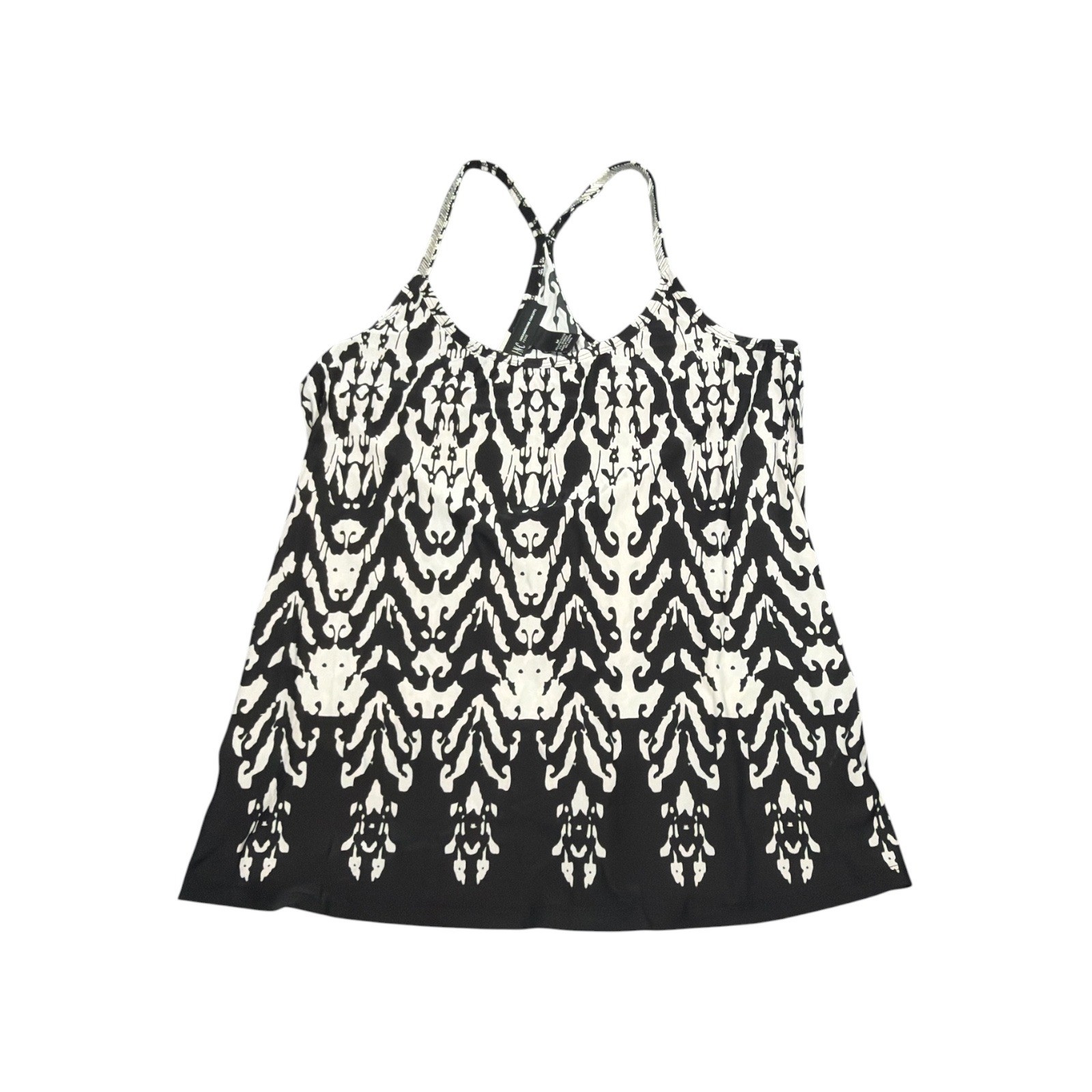 INC International Concepts Black White Ikat Print Chain Strap Racerback Tank M