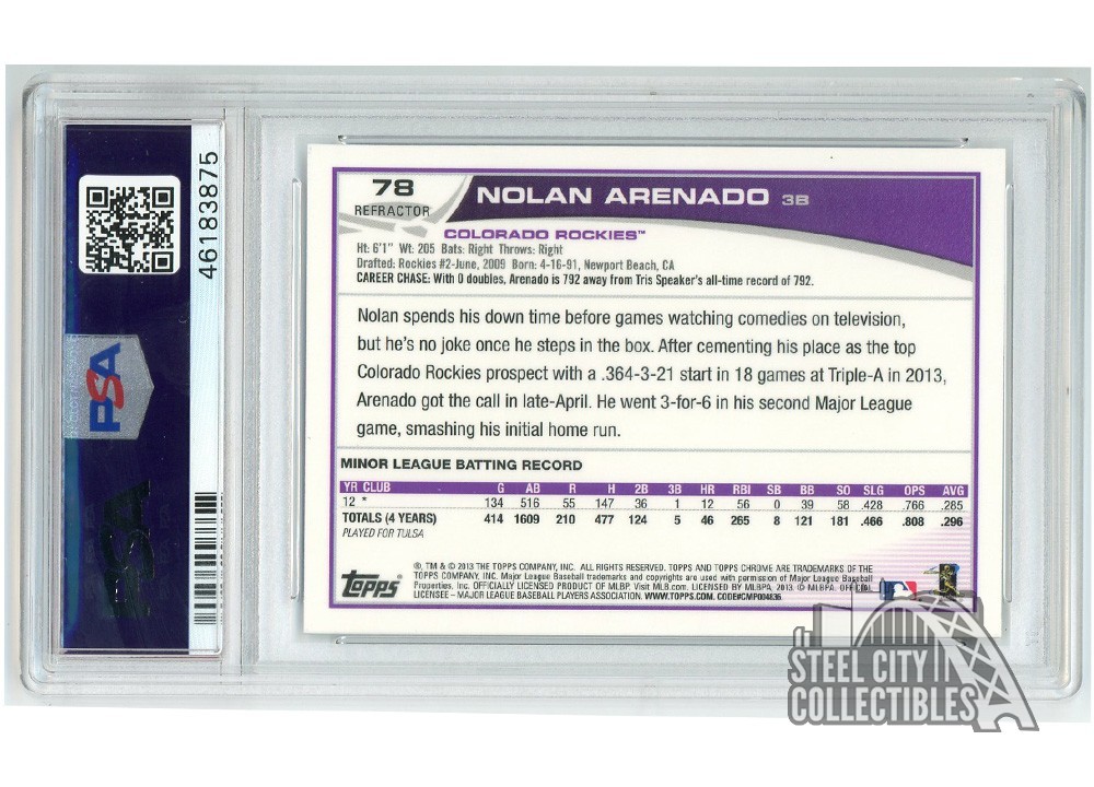 Nolan Arenado 2013 Topps Chrome Refractor Rookie Card #78 PSA 10 Gem Mint view 2