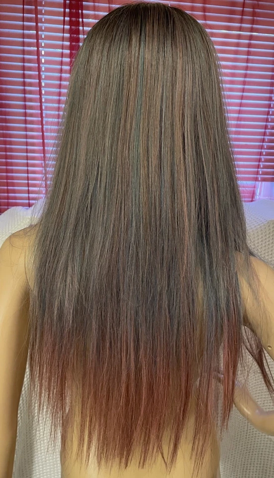 Cosplay/peluca larga de Halloween con flequillo púrpura azul rosa color sintético Foto 4 de 4