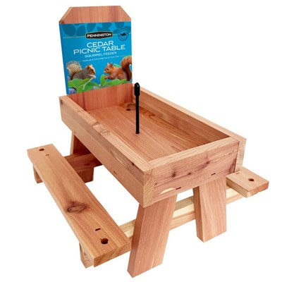 Pennington Red Cedar Picnic Table Squirrel Feeder Holds Corn Nuts Seeds 9x10x9
