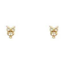 NEW 14K YELLOW GOLD OWL STUD EARRINGS WITH SCREW BACK