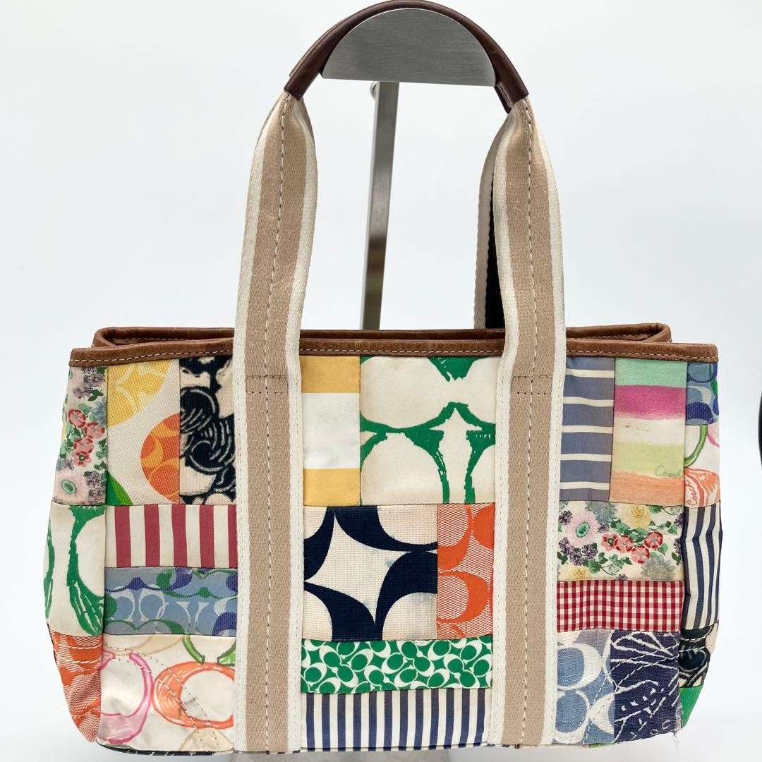 COACH Patchwork Handbag Canvas Leather Multicolor… - image 3