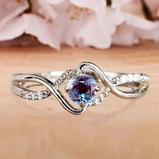 2 Ct Round Cut Lab-Created Alexandrite Engagement Ring 14K White Gold Plated