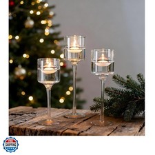 Tealight Candle Holders Glass: Set of 3 Long Stemmed Candle Stands for Dinner...