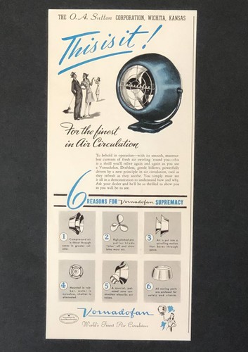 1947 Vornado Fan Advertisement Finest Air Circulation Supremacy Vintage Print AD