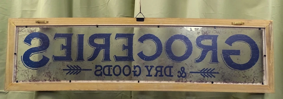 Sign Groceries Dry Goods Reverse Painted on Glass Wood Frame Distressed - Image 2 of 4