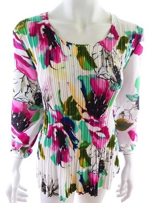 JUST ELEGANCE Damen Tunika Bluse Gr. M Weiß 3/4 Ärmel Runder Ausschnitt