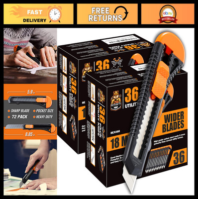 Utility Knife Retractable Box Cutter 18mm Razor Sharp Blade for Cartons & Boxes