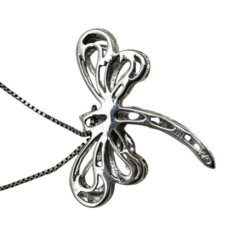 925 Sterling Silver Dragonfly Natural Blue Topaz Opal Pendant Necklace 10 in L - Picture 5 of 6