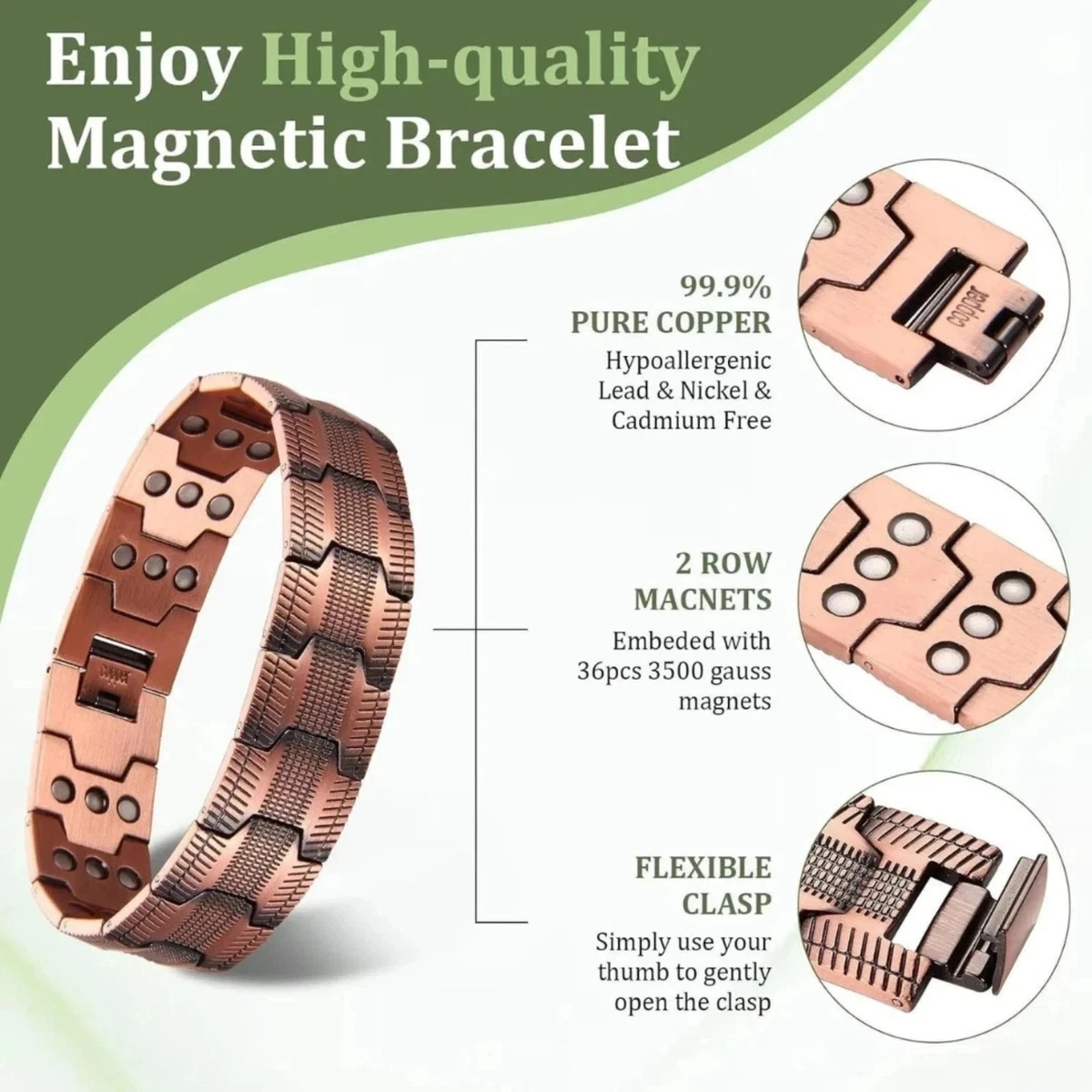3X Pure Copper Magnetic Therapy Bracelet Arthritis Pain Relief Men Healing AU
