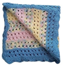 Handmade Pastel Crochet Baby Blanket - 30x30" Cozy Heirloom 
