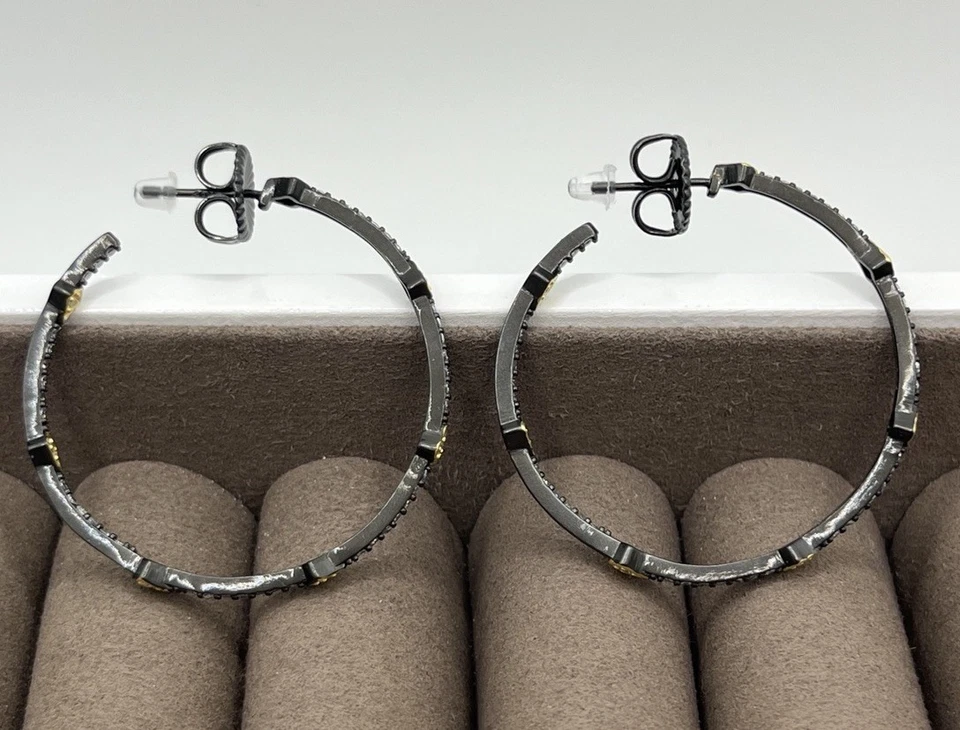 Pendientes de aro Freida Rothman flecha pavé oro 14k y rodio sobre SS NUEVOS Foto 3 de 4