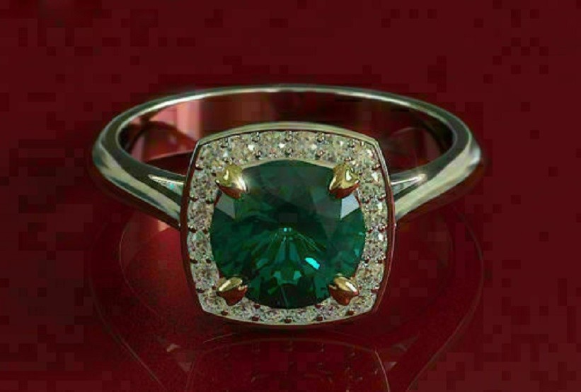 1.20 Ct Round Cut Natural Emerald Diamond Anniversary Ring 14K Solid White Gold.