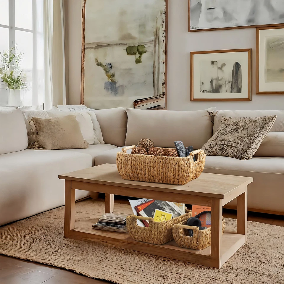 3 件椭圆形储物篮带木质手柄-小号、中号柳条箱 — 第 3/4 张图片