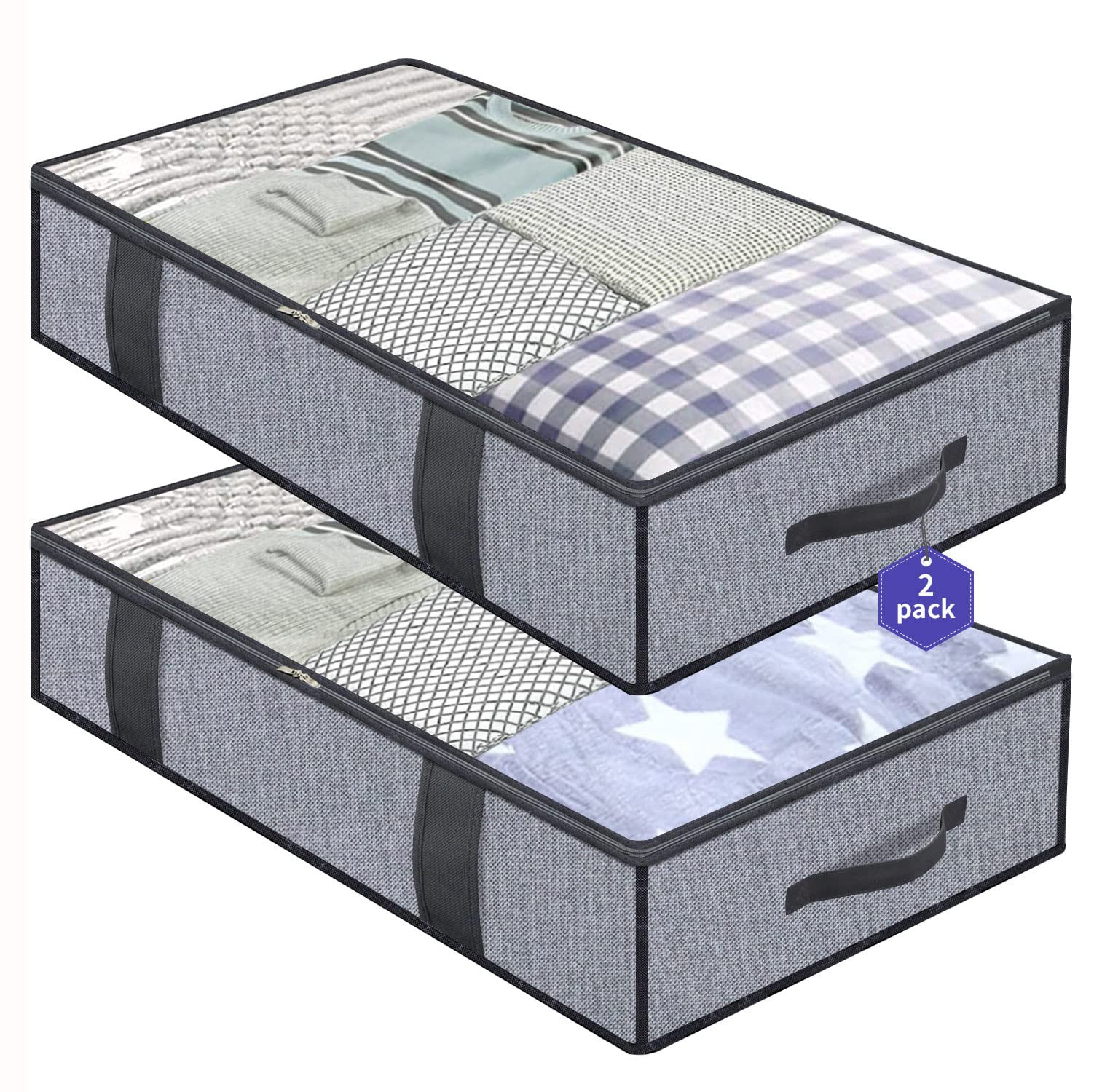 Onlyeasy 2-Pack Foldable Underbed Storage Bags for Blankets Clothes Comforters  -image