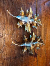 Vintage Mid Century Brass Copper Tone Oak Leaves Hall Decor Pair 8"