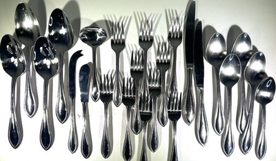 VTG RSVP 18/10 Stainless Beaded Flatware   Spoons Knives Forks MCM Cottagecore