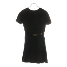 GUCCI Size36 GG Logo Buckle Rayon Crew Neck Short Sleeve Mini Dress Gold Hardwar