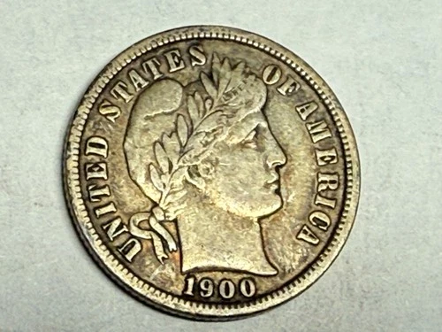 1900 BARBER silver U.S. dime. Nice original choice VF-XF. #q1