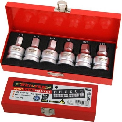 6 Stück 3/4 Zoll Antrieb Sechskant Innensechskant Bit Set 14mm 17mm 19mm 21mm 22mm & 23mm