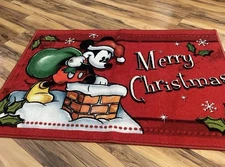 Disney Mickey Santa Christmas Accent Rug Chimney Holly Leaves Red  Holiday
