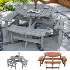 Wooden Picnic Table Bench Set, Patio Dining with 8 Seating Refurbished