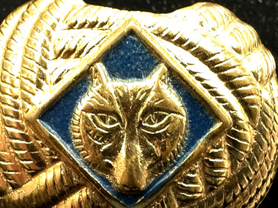 Vintage 1960's Boy Scouts Old Brass Metal Neckerchief Slide Clasp Old Wolf Logo