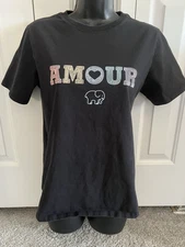 Ivory Ella AMOUR T-Shirt Black S 100% Organic Cotton Short Sleeve Crew Neck