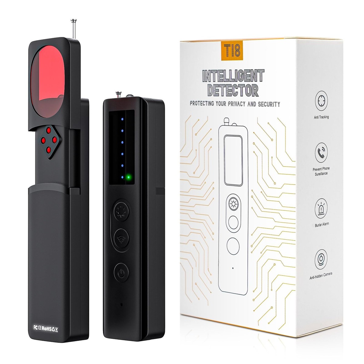 High Accuracy Spy Camera Detector, GPS, Bug, Hidden Cameras, Black