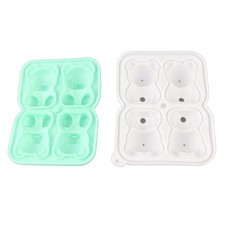 (Green) Bear Ice Cube Mold Food Grade Silicone Ice Maker With 4 Grids For
