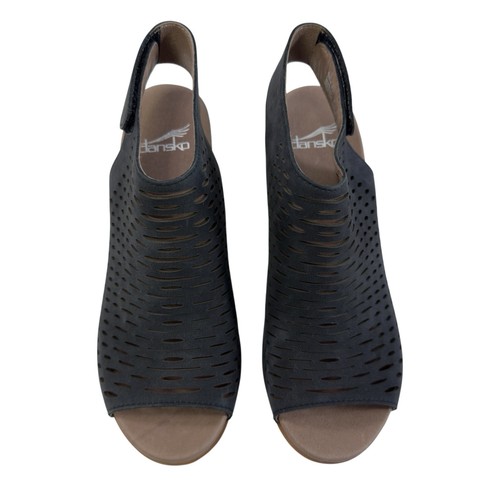 Dansko Danae Black Leather Perforated Open Toe Block Heel Sandal Size 6.5-7 - Picture 3 of 17