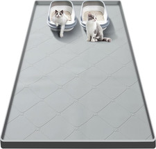 Large Cat Litter Mat 40X22 in Box Waterproof Silicone Pads Feeding Floor Gray