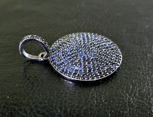 🌑SHADES OF BLUE SAPPHIRE BLACK RHODIUM/ 925 STERLING PAVE MEDALLION PENDANT QVC - Picture 4 of 12