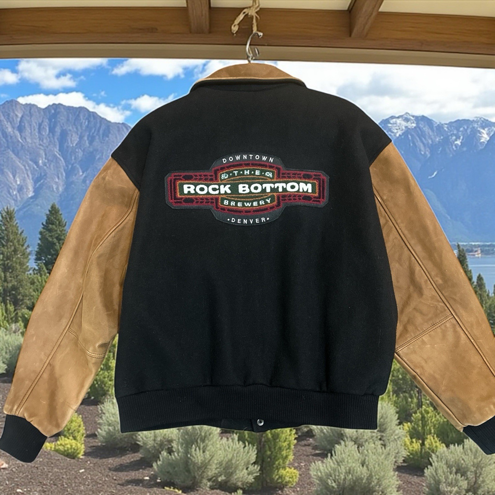 Rock Bottom Brewery Leather Letterman Jacket Size L Denver Colorado USA Beer